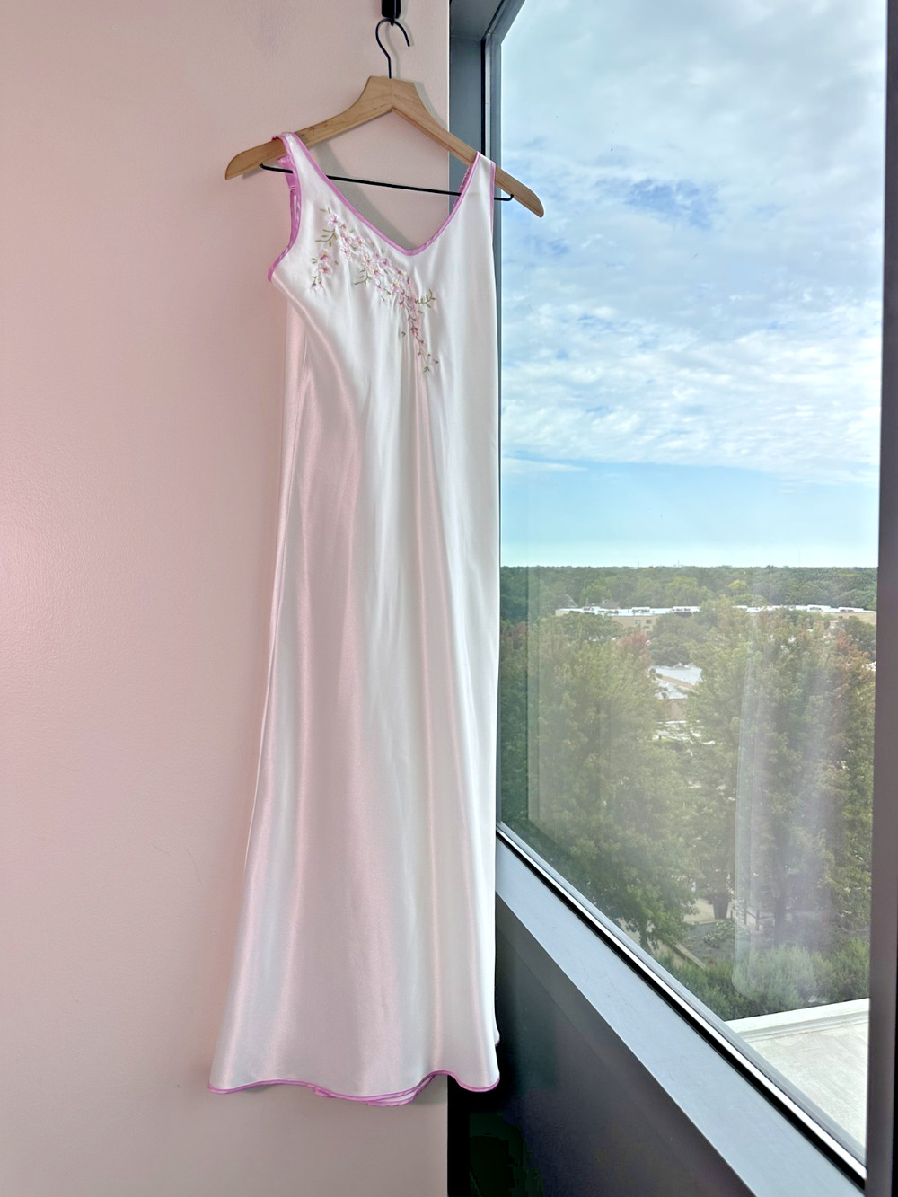 Vintage Oscar De La Renta Pink Label Satin Romantic White Slip Night Gown Sz S